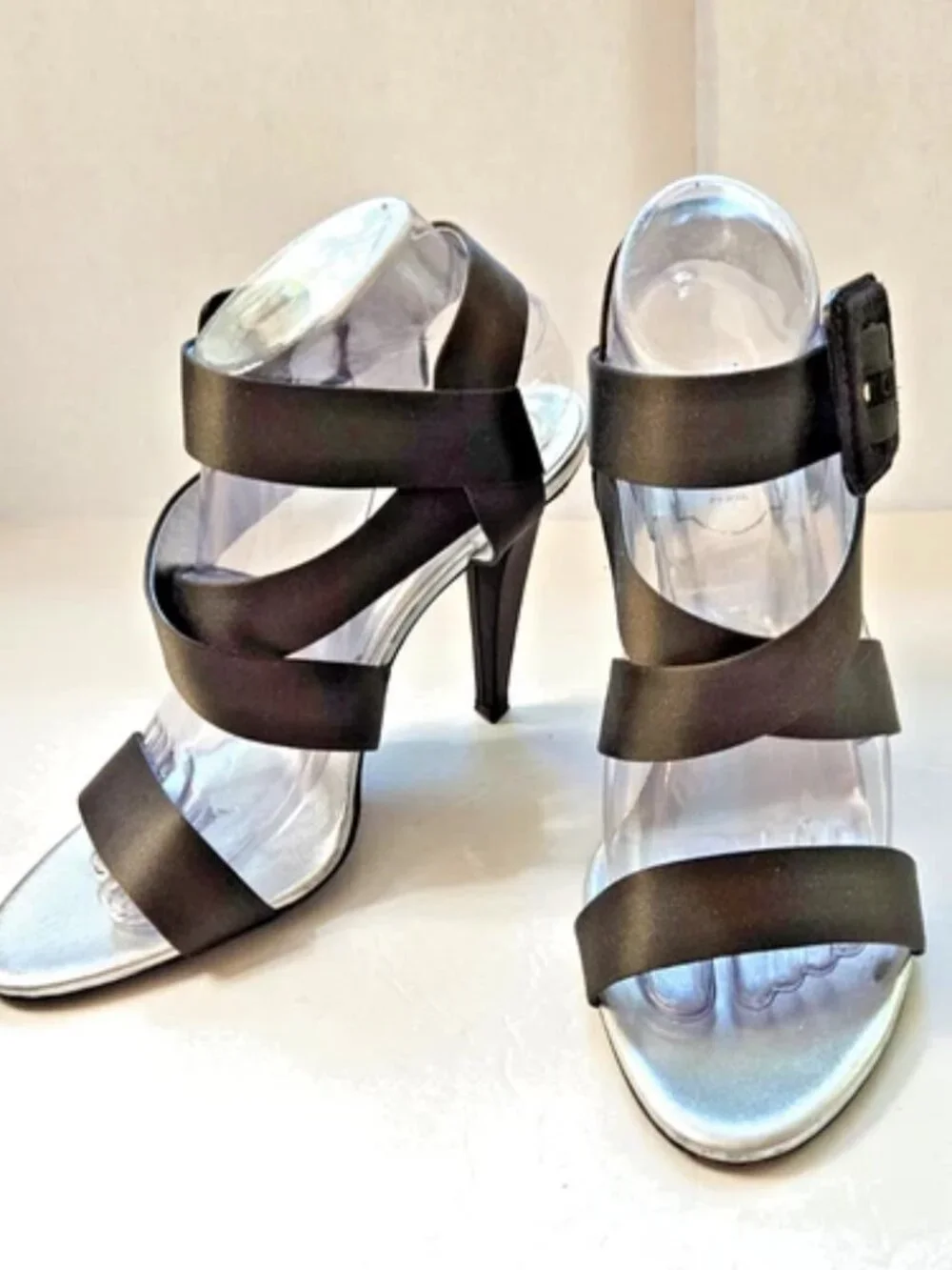 Roger Vivier Dark Choc Brown Satin Heeled Strappy Sandals Size EU 39.5 US 9.5